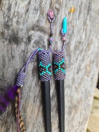 Image 3 of Beaded feather and turquoise hair stix