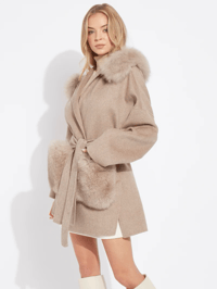 Image 2 of Taupe Loro Coat With Fur Pockets