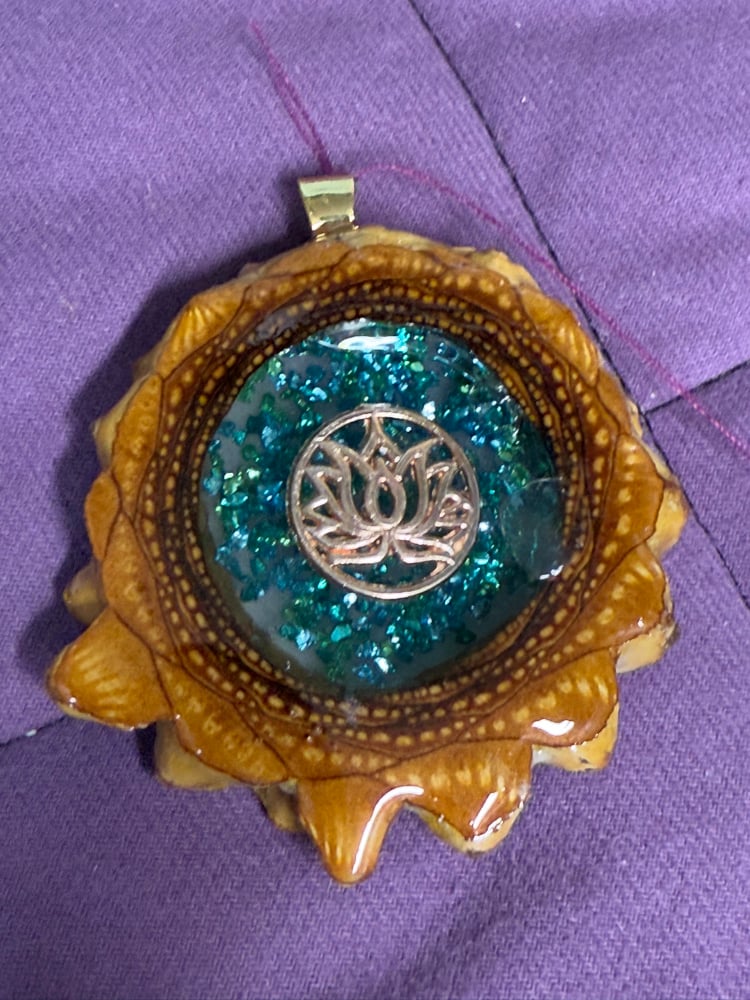 Image of  Lotus Flower Pinecone Charm with Crushed Glass Center | Handmade PNW Jewelry | #97