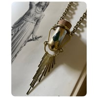 Image 1 of Fringed Solid Brass Tube Vessel - Faceted Green Serpentine 