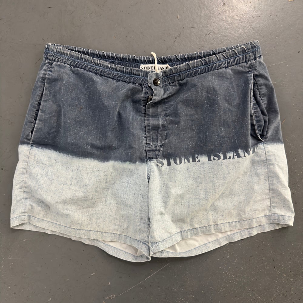 Image of SS 1995 Stone Island swim stencil spellout swim shorts, size large