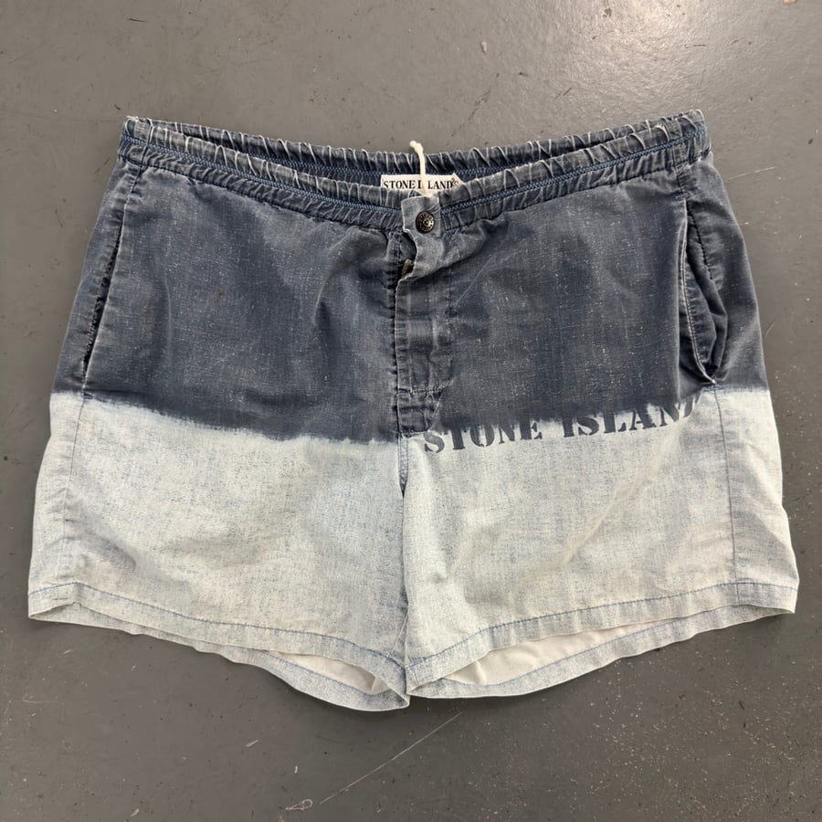 Image of SS 1995 Stone Island swim stencil spellout swim shorts, size large 