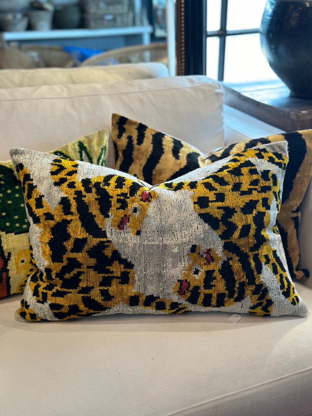 Image of Dual Tiger Ikat Velvet Cushion 