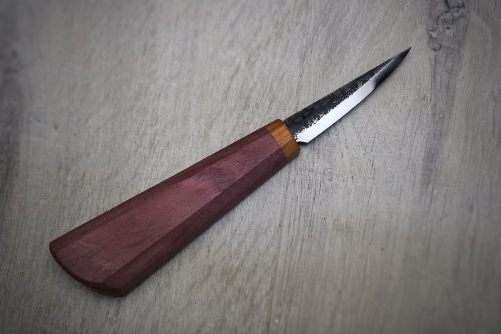 Image of 70mm and 100mm slöjd with purpleheart and yew handle