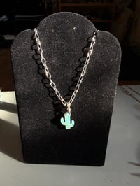 Image 1 of Opal cactus necklace (silver) 