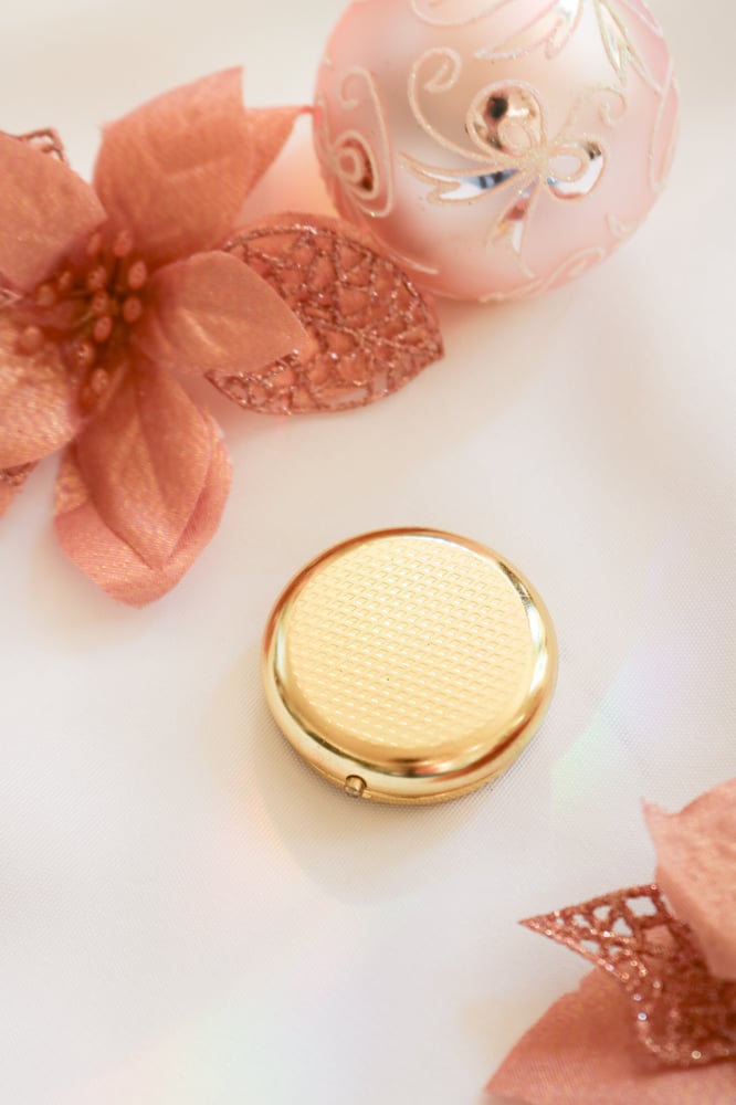 Image of Gold Toned Pansy and Iris Pill Box