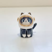Image 1 of Tuxedo kitty with astronaut helmet ceramic figurine (helmet cover version)