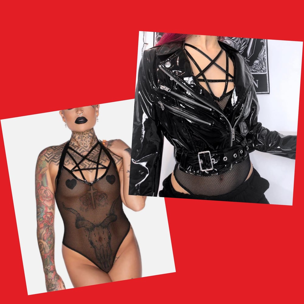 Image of Pentagram vinyl bodysuit 