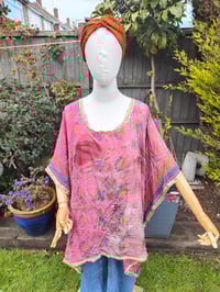 Image 3 of Poncho Woodstock Top -free size -pink flowers