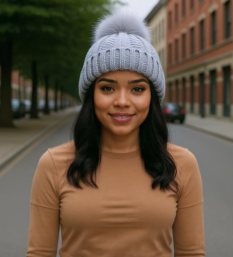 Image of  Silk Lined Pom Beanie Hats 