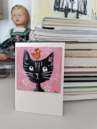 Image 3 of Black cat, daisies and mini chick