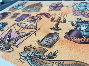 Image of Haunted Mansion Inspired Traditional Tattoo Flash Sheet: HM-01 11x14