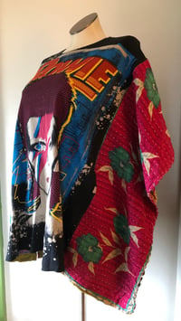 Image 4 of Upcycled “David Bowie/Blue Rose” vintage quilt poncho