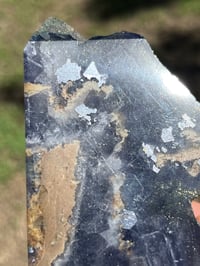 Image 15 of Blue, Green, Purple Fluorite With Pyrite Inclusions Polished Tower #2829