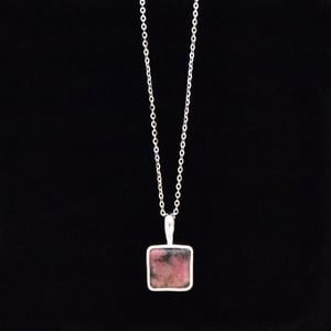 Image of Rhodochosite square cut silver necklace