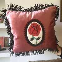Image 5 of Red Rose Patch Pink Velvet Cushion Cover