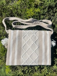 Image 2 of Knit Crossbody with Poms - Beige