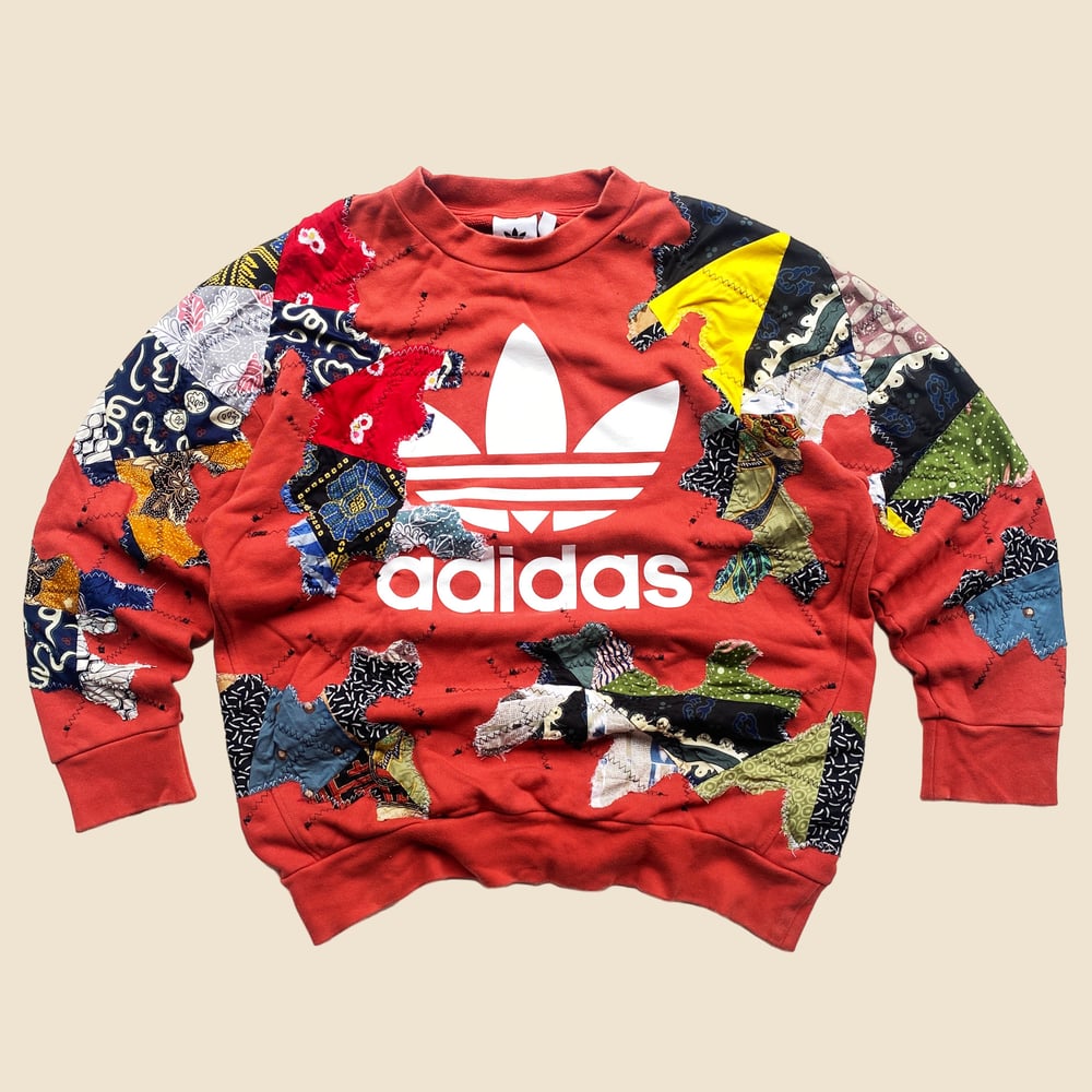 REWORKED ADIDAS BATIK PATCHWORK SWEATSHIRT SIZE LARGE