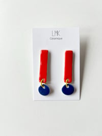 Paire de boucles d'oreilles céramique TIGANE RONDA rouge et bleu