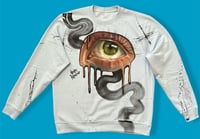 Image 1 of “EYES DON’T LIE” CUSTOM PAINTED PULLOVER SWEATER XL