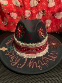 Image 2 of "Merry Christmas & Poinsettia" Hand-Burned Narrow Brim Hat