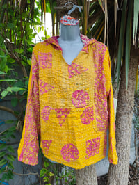 Image 1 of FESTIE Kantha Hoodie with pocket -yellow pink