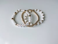 Image 1 of personalized 3 bracelet set - white alabaster + 14k gold filled