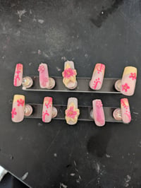 Pink and yellow summer nails