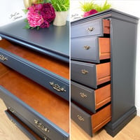 Image 5 of Large Stag Chest of Drawers / Tallboy painted in charcoal grey.