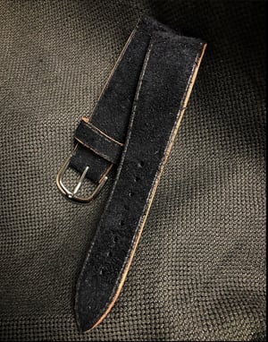 Image of Butter Black Waxed Suede Watch Strap with Havana Edges