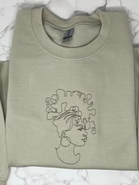 Image 2 of Black Woman Line Art Embroidered Crew Neck Sweatshirt
