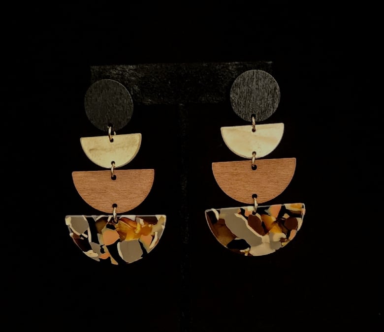 Image of Burnt Orange Marbled Tier Pierced Earrings 