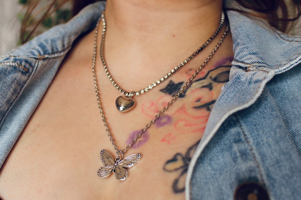 Image of Butterfly And Heart Tennis Layered Necklace