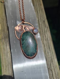 Image 1 of Electroformed Emerald, Moonstone snd Sage leaf necklace