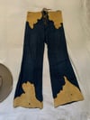 early 1970s leather and denim lace up bell bottom jeans