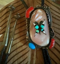 Image 3 of Bolo with coral, turquoise, shell and inlay Butterfly 🦋 