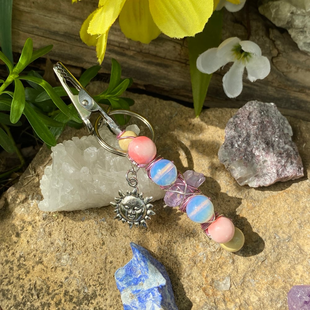 Image of pink lady clip keychain 