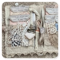 Image 10 of Junk Journal fabric folder book full of lace samples and supplies