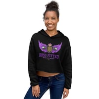 Image 2 of BOSSFITTED Purple and Gold Logo Crop Hoodie