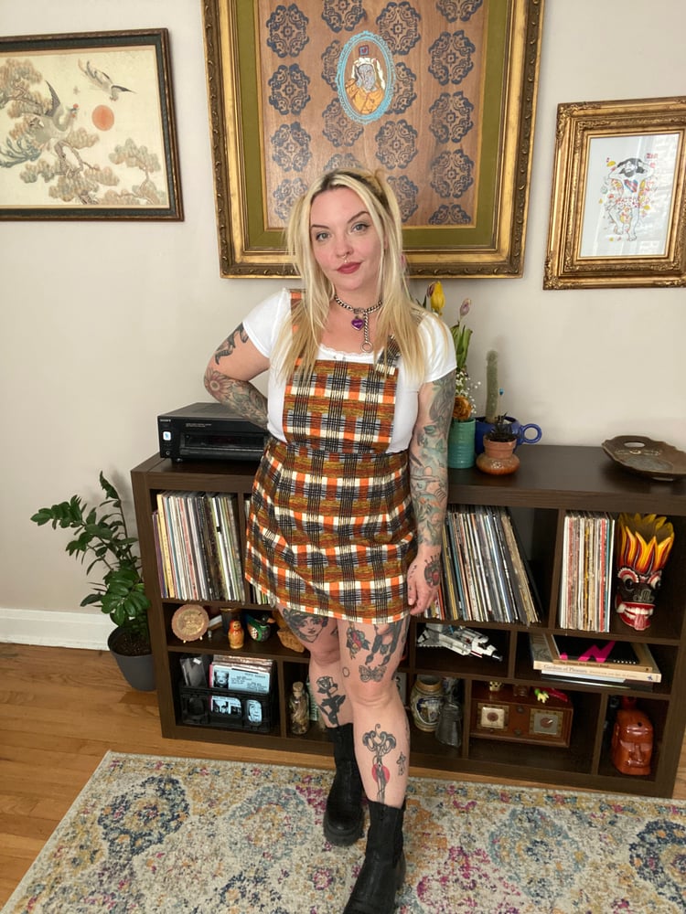 Image of Plaid overall skirt (70’s vintage fabric)