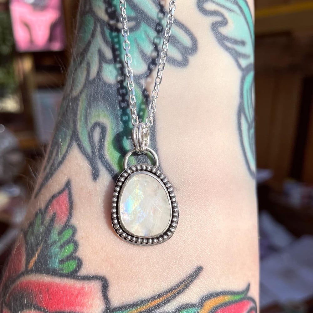 Handmade Sterling Silver Faceted Rainbow Moonstone Pendant