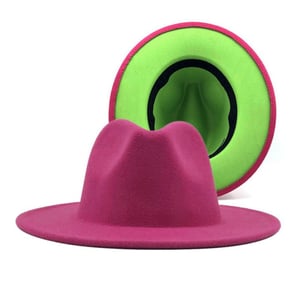 Image of Fedora Pink Green Two Tone Wide Brim Hat For Women