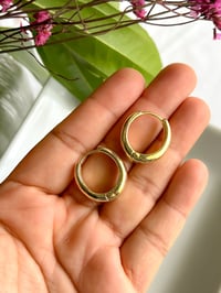 Image 3 of Medium Larger Chunky Drop Gold Plated Hoops