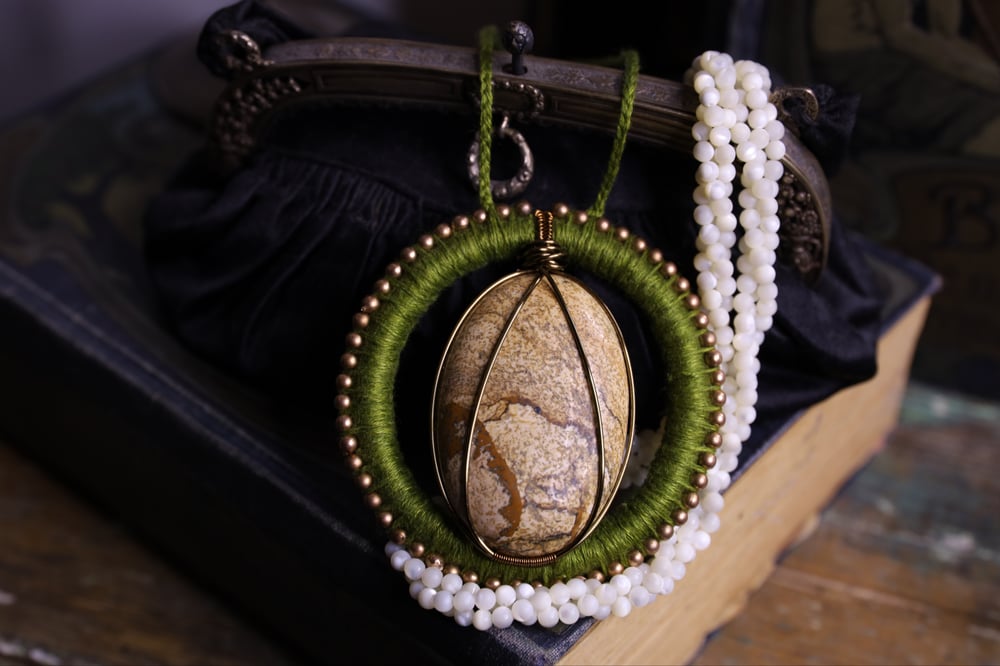 Image of Green linen picture jasper necklace