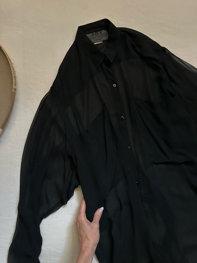 90s supermodel era black sheer tunic shirt 