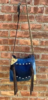 Image 2 of Denim Upcycled bag with fringe 
