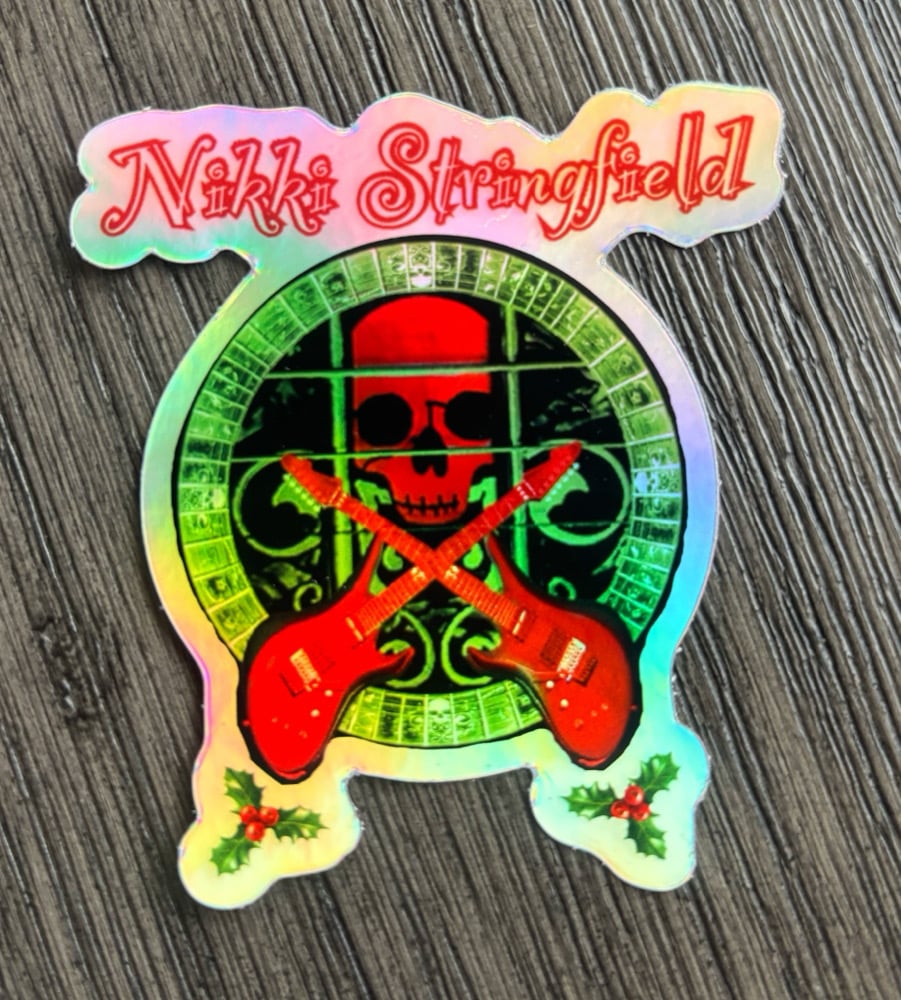 Image of NS Jumbo Guitar Pick Ornament & Holographic Holiday Sticker set 
