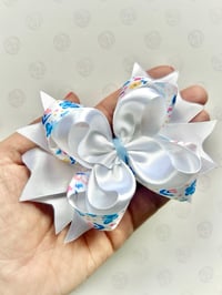 Image 2 of White and Blue Floral Hair Bow