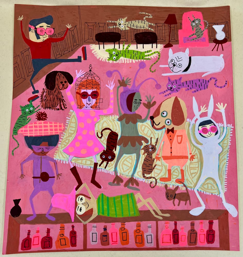 Image of a 1990s Party. original painting