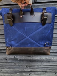 Image 3 of Motorcycle bag in waxed canvas waterproof with leather base